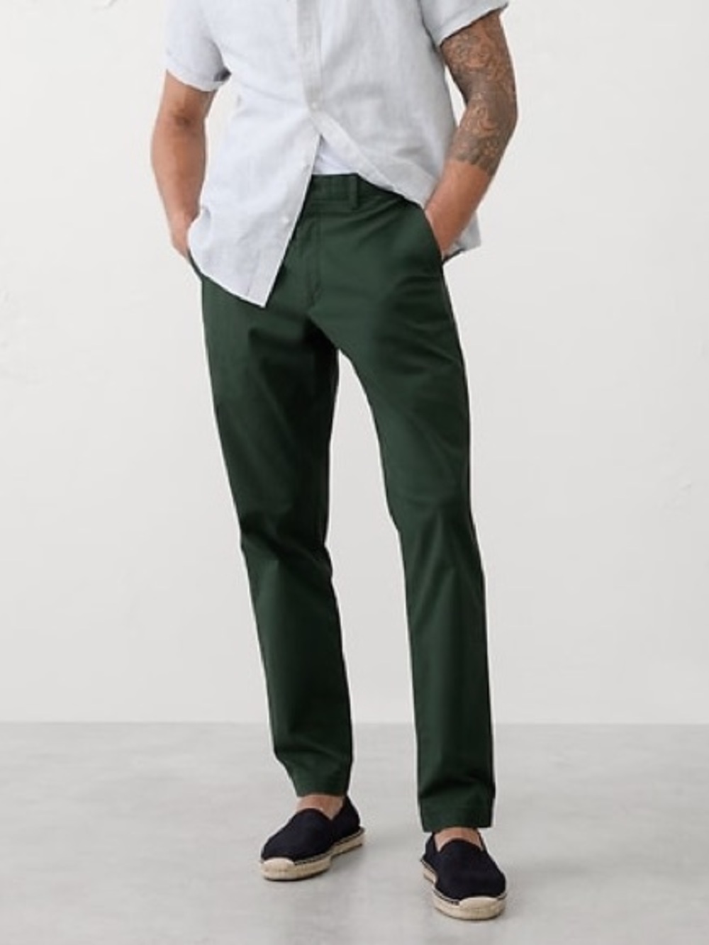 Banana Republic Lived-In Athletic Slim Chino Pants Green 33x32